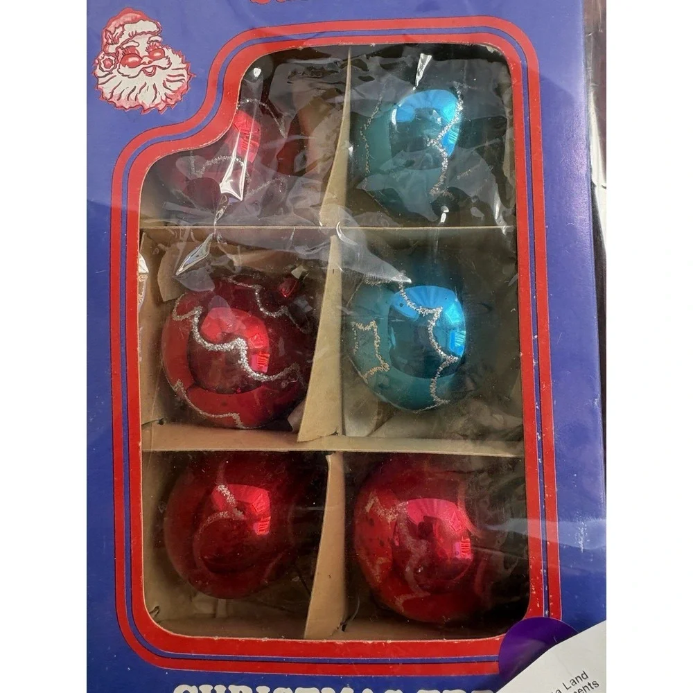 Santa Land Glass‎ Christmas Ornaments Lot of 12 Red Gold Blue Mercury Glass